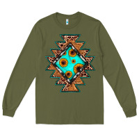 Army Green aztec leopard turquoise sunflower Long Sleeve Tee - JahusDesignShop