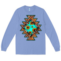 Colony Blue aztec leopard turquoise sunflower Long Sleeve Tee - JahusDesignShop