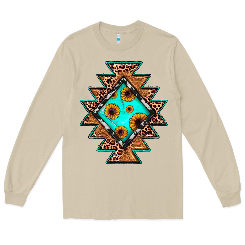 Aztec Leopard Turquoise Sunflower Long Sleeve Tee by JahusDesignShop | Teevron