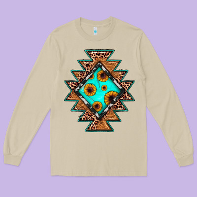 Aztec Leopard Turquoise Sunflower Long Sleeve Tee Designed By Jahusdesignshop