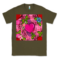 Army Green valentines day flower heart with leopard seamless pattern Classic Tee - BundleAndBundleShop