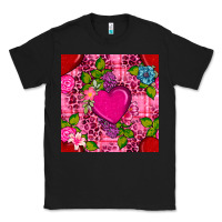 Black valentines day flower heart with leopard seamless pattern Classic Tee - BundleAndBundleShop