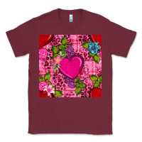 Burgundy valentines day flower heart with leopard seamless pattern Classic Tee - BundleAndBundleShop