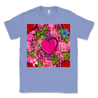 Colony Blue valentines day flower heart with leopard seamless pattern Classic Tee - BundleAndBundleShop