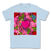 Dusty Blue valentines day flower heart with leopard seamless pattern Classic Tee - BundleAndBundleShop