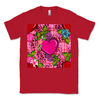 Red valentines day flower heart with leopard seamless pattern Classic Tee - BundleAndBundleShop