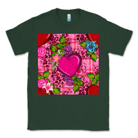 Sports Green valentines day flower heart with leopard seamless pattern Classic Tee - BundleAndBundleShop