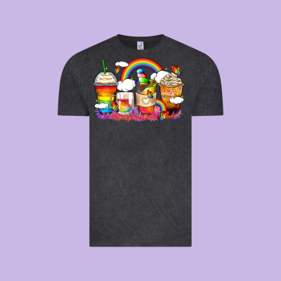 Rainbow Coffee Cups Vintage Tee Designed By Zillion Design Studio