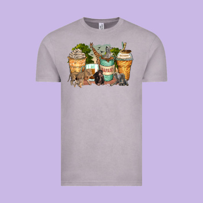 Safari Animals Coffee Cups Vintage Tee Designed By Zillion Design Studio