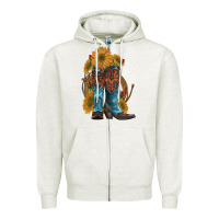 Oatmeal Heather western boots with sunflowers Zipper Hoodie - Artiststas