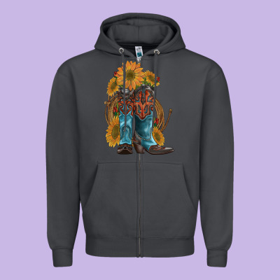 Western Boots With Sunflowers Zipper Hoodie Designed By Artiststas