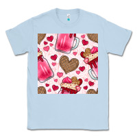 Dusty Blue valentines day milkshake seamless pattern Classic Tee - BundleAndBundleShop
