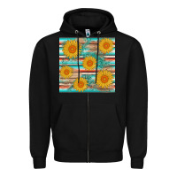 Black sunflower wood serape  leather seamless Zipper Hoodie - AdoDesignShop