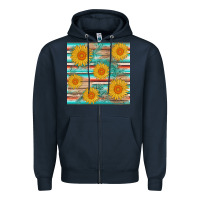 Navy sunflower wood serape  leather seamless Zipper Hoodie - AdoDesignShop