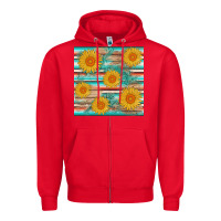 Red sunflower wood serape  leather seamless Zipper Hoodie - AdoDesignShop