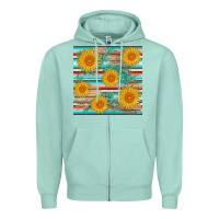 Seafoam sunflower wood serape  leather seamless Zipper Hoodie - AdoDesignShop