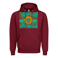 Burgundy Sunflower Gemstone Leopard Zipper Hoodie - Artiststas