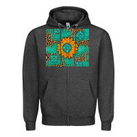 Charcoal Heather Sunflower Gemstone Leopard Zipper Hoodie - Artiststas