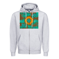 Heather Grey Sunflower Gemstone Leopard Zipper Hoodie - Artiststas