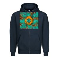 Navy Sunflower Gemstone Leopard Zipper Hoodie - Artiststas