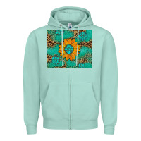 Seafoam Sunflower Gemstone Leopard Zipper Hoodie - Artiststas
