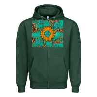 Sports Green Sunflower Gemstone Leopard Zipper Hoodie - Artiststas