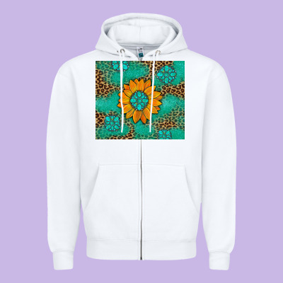 Sunflower Gemstone Leopard Zipper Hoodie Designed By Artiststas