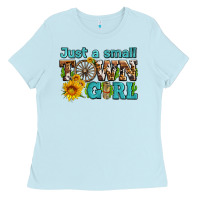 Baby Blue just a small town girl with sunflowers and money Ladies Tee - AdoDesignShop
