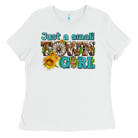 White just a small town girl with sunflowers and money Ladies Tee - AdoDesignShop