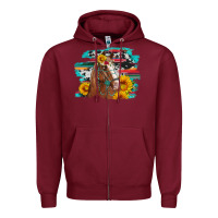 Burgundy horse with sunflowers Zipper Hoodie - Artiststas