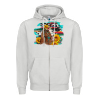 Dove Grey horse with sunflowers Zipper Hoodie - Artiststas