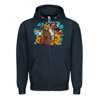 Navy horse with sunflowers Zipper Hoodie - Artiststas