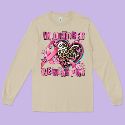 Western Leopard  In October We Wear Pink Heart Long Sleeve Tee Designed By Adodesignshop