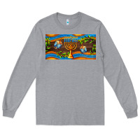 Heather Grey hanukkah with candlestick Long Sleeve Tee - AdoDesignShop