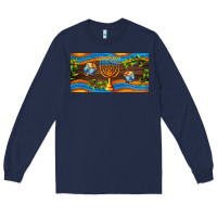 Navy hanukkah with candlestick Long Sleeve Tee - AdoDesignShop