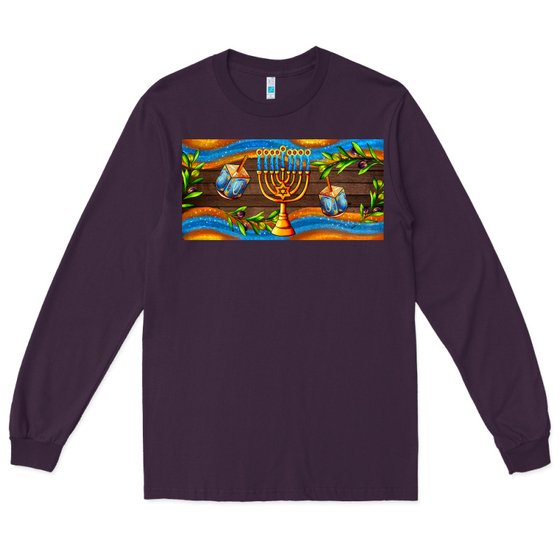 Hanukkah With Candlestick Long Sleeve Tee by AdoDesignShop | Teevron