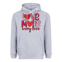 Heather Grey love more worry less Heavyweight Hoodie - MaliasSmallBusiness