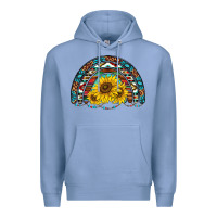 Colony Blue western sunflowers aztec leopard serape  rainbows Premium Hoodie - AdoDesignShop
