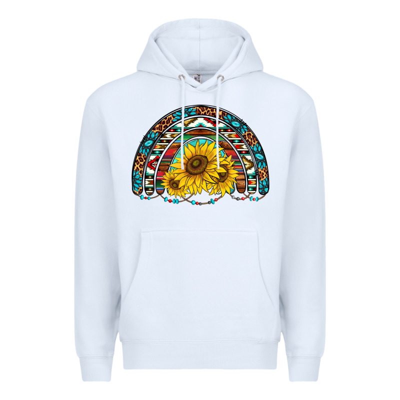 Western Sunflowers Aztec Leopard Serape  Rainbows Premium Hoodie by AdoDesignShop | Teevron