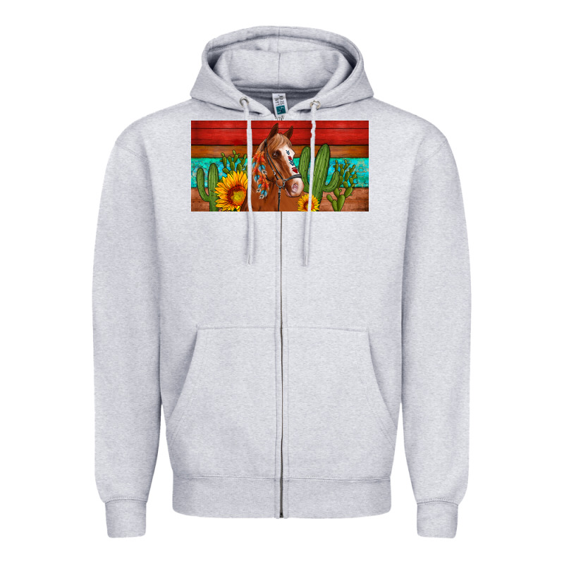 Aztec Horse Cactus And Sunflowers License Plate Template Zipper Hoodie by Artiststas | Teevron
