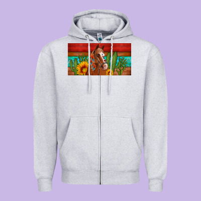 Aztec Horse Cactus And Sunflowers License Plate Template Zipper Hoodie Designed By Artiststas