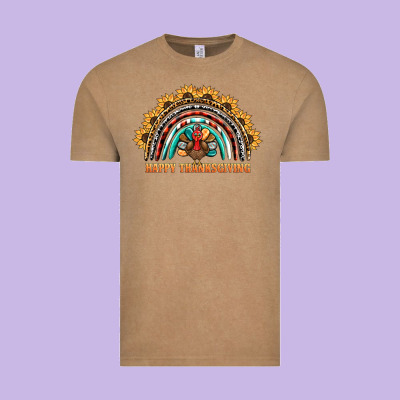 Happy Thanksgiving Rainbow Vintage Tee Designed By Barkaloodesign