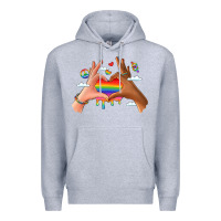 Heather Grey lgbtq pride hands Premium Hoodie - LillyAllenDesigns