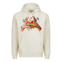 Oatmeal Heather lgbtq pride hands Premium Hoodie - LillyAllenDesigns