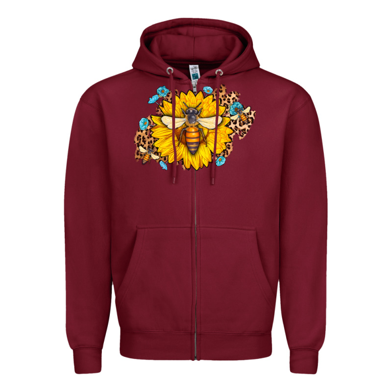 Bee Sunflower Leopard Zipper Hoodie by AdoDesignShop | Teevron