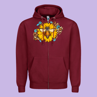 Bee Sunflower Leopard Zipper Hoodie Designed By Adodesignshop