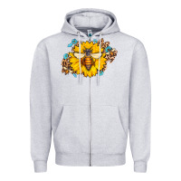 Heather Grey bee sunflower leopard Zipper Hoodie - AdoDesignShop