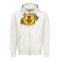 Oatmeal Heather bee sunflower leopard Zipper Hoodie - AdoDesignShop