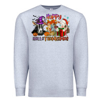 Heather Grey Happy Hallothanksmas goats Premium Sweatshirt - NancyCooperArtShop