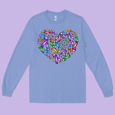 Cancer Ribbon Heart Long Sleeve Tee Designed By Adodesignshop